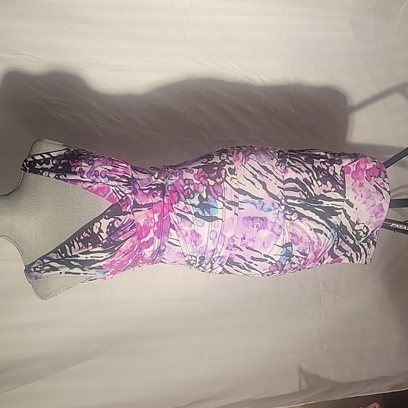 Bisou Bisou Purple Abstract Watercolor Print Sleeveless Dress Size: 10 - Picture 1 of 10